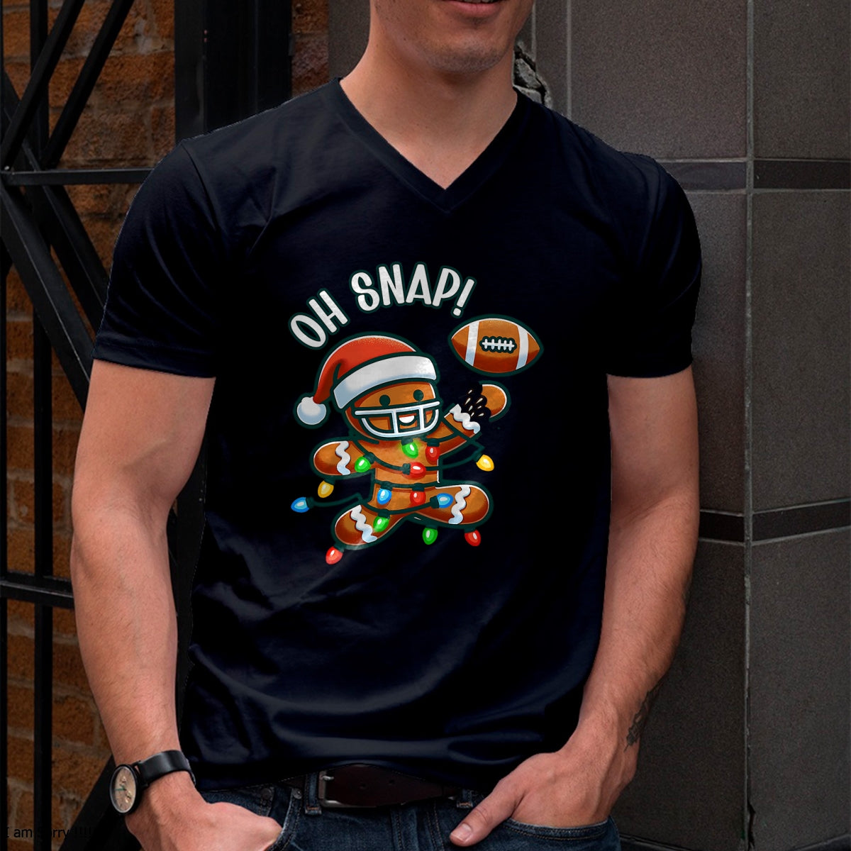 Funny Gingerbread Man Pajamas & PJs Xmas Holiday Oh Snap Gingerbreadman Christmas Football T-Shirt - Christmas Unisex T-Shirt/Hoodie/Sweatshirt - HNDS00