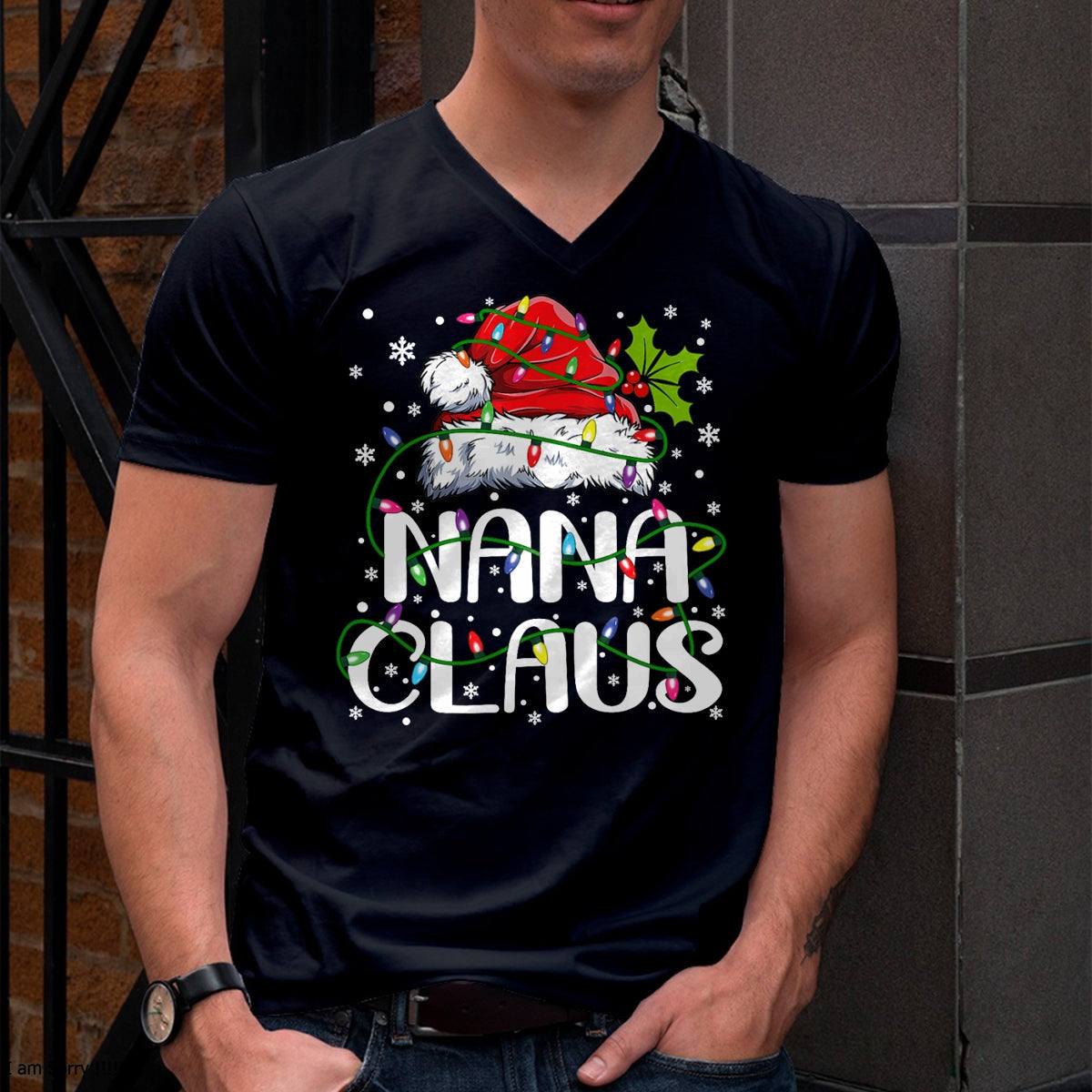 Nana Claus Christmas Lights Pajama Family Matching T-Shirt - Christmas Unisex T-Shirt/Hoodie/Sweatshirt - HNDS00