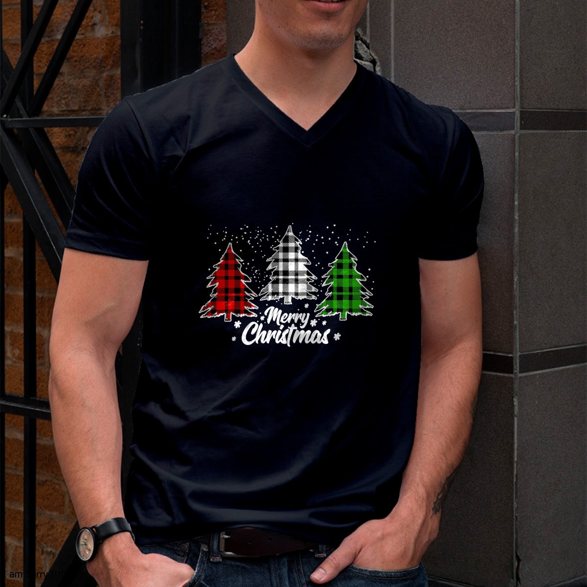 Merry Christmas Tree Xmas Buffalo Plaid Red White Green T-Shirt - Christmas Unisex T-Shirt/Hoodie/Sweatshirt - HNDS00