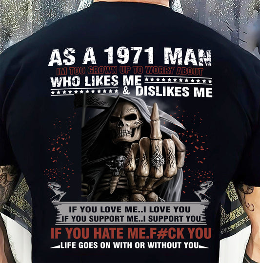 1971 Man Attitude T-Shirt – Grim Reaper Middle Finger Us1971 (SKU07-115-71)