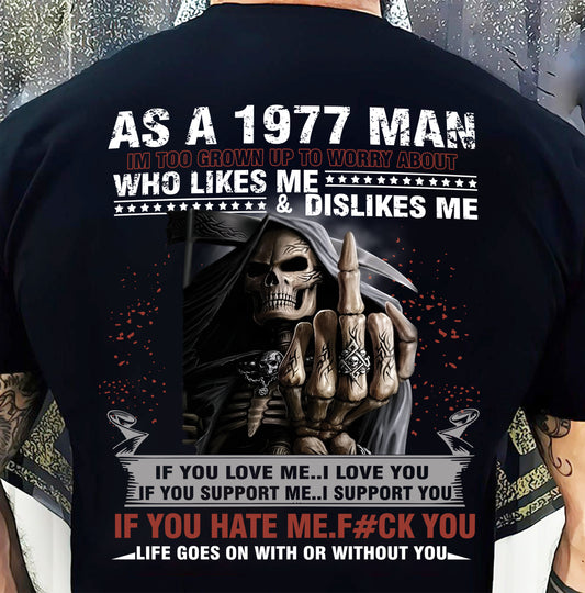 1977 Man Attitude T-Shirt – Grim Reaper Middle Finger Us1977 (SKU07-115-77)