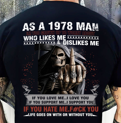 1978 Man Attitude T-Shirt – Grim Reaper Middle Finger Us1978 (SKU07-115-78)