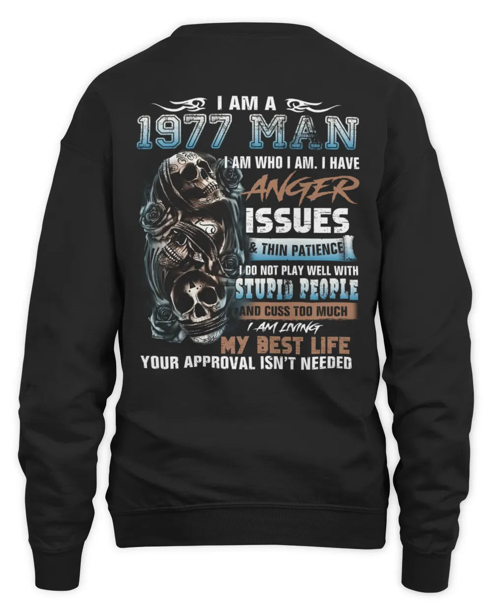 Angry 1977 Man T-Shirt with Skull - Us1977