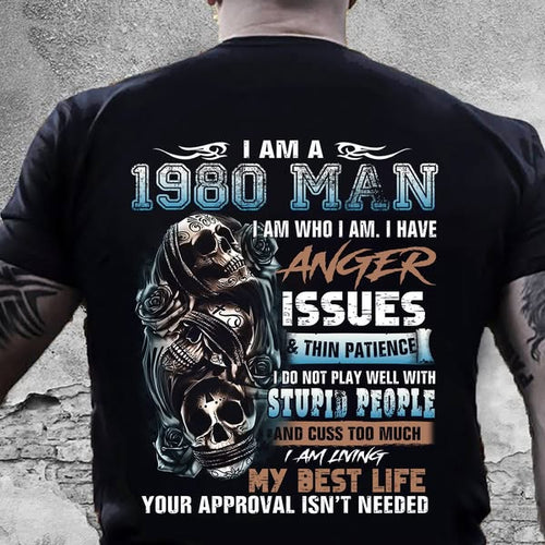 Angry 1980 Man T-Shirt with Skull - Us1980