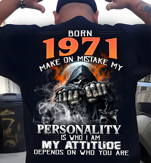Born in 1971 – Bold Skull Attitude Tee for Legends Us1971