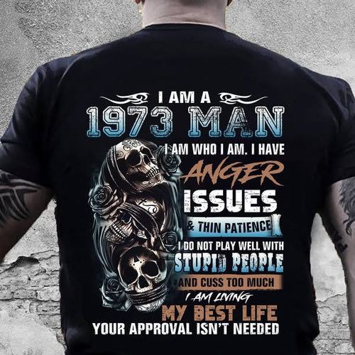 Angry 1973 Man T-Shirt with Skull - Us1973