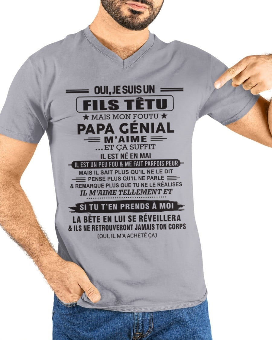 MAI - Oui, je suis un garçon têtu – T-shirt | Cadeau d’anniversaire de papa pour son fils - nttd05 / fr05 (SKU12-260-05)