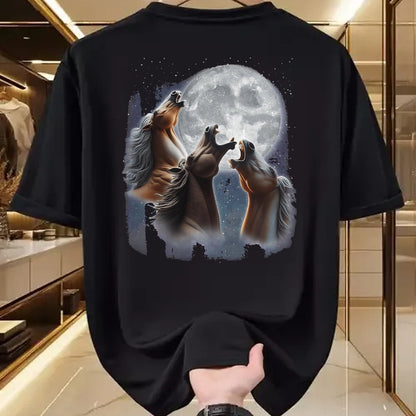 Best Horse Lover Shirt , Funny Horse UnisexT-Shirt/Hoodie/Sweatshirt HLT00 -  3 Horses Howling At The Moon Funny Horse Lover Equestrian T-Shirt, Men, Black, 3X-Large