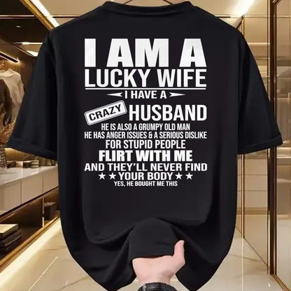 Best Wife Shirt, Wife and Husband Unisex T-Shirt/Hoodie/Sweatshirt HLT00 - Gift for wife T shirt, lucky wife   I Am A Lucky Wife I Have A Crazy Husband Premium T-Shirt (1)
