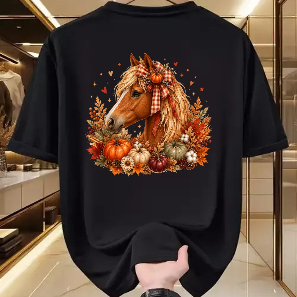 Best Horse Lover Shirt , Funny Horse UnisexT-Shirt/Hoodie/Sweatshirt HLT00 - Cute Horse Pumpkin Coquette Bow Autumn Fall Equestrian T-Shirt