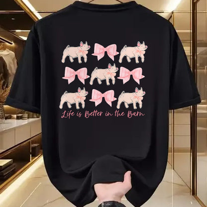 Best Farmer Life Shirt, Funny Farmer UnisexT-Shirt/Hoodie/Sweatshirt HLT00 - Coquette Bow Show Pig Livestock Pig Breeder Stock Show Mom T-Shirt