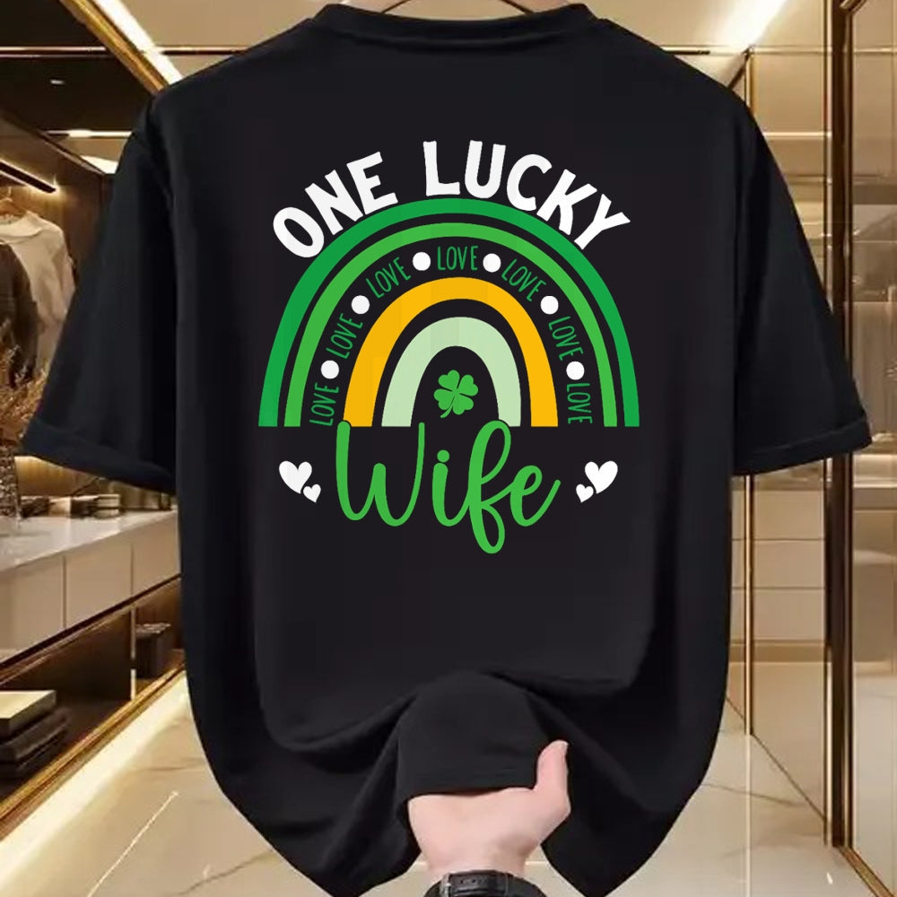 Best Wife Shirt, Wife and Husband Unisex T-Shirt/Hoodie/Sweatshirt HLT00 - Gift for wife T shirt, lucky wife   Womens One Lucky Wife Boho Rainbow Irish Saint Patrick's Day Tan (1)