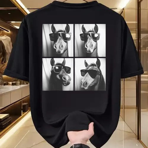 Best Horse Lover Shirt , Funny Horse UnisexT-Shirt/Hoodie/Sweatshirt HLT00 - Funny Horse Wearing Sunglasses Photobooth Selfie Farm Animal T-Shirt, Men, Black, 3X-Large