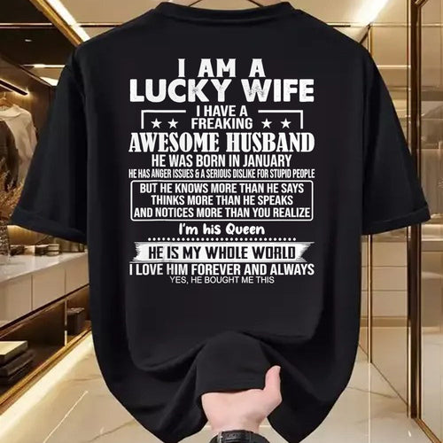 Best Wife Shirt, Wife and Husband Unisex T-Shirt/Hoodie/Sweatshirt HLT00 - Gift for wife T shirt, lucky wife   I Am A Lucky Wife I Have A Freaking Awesome Husband JANUARY Tank