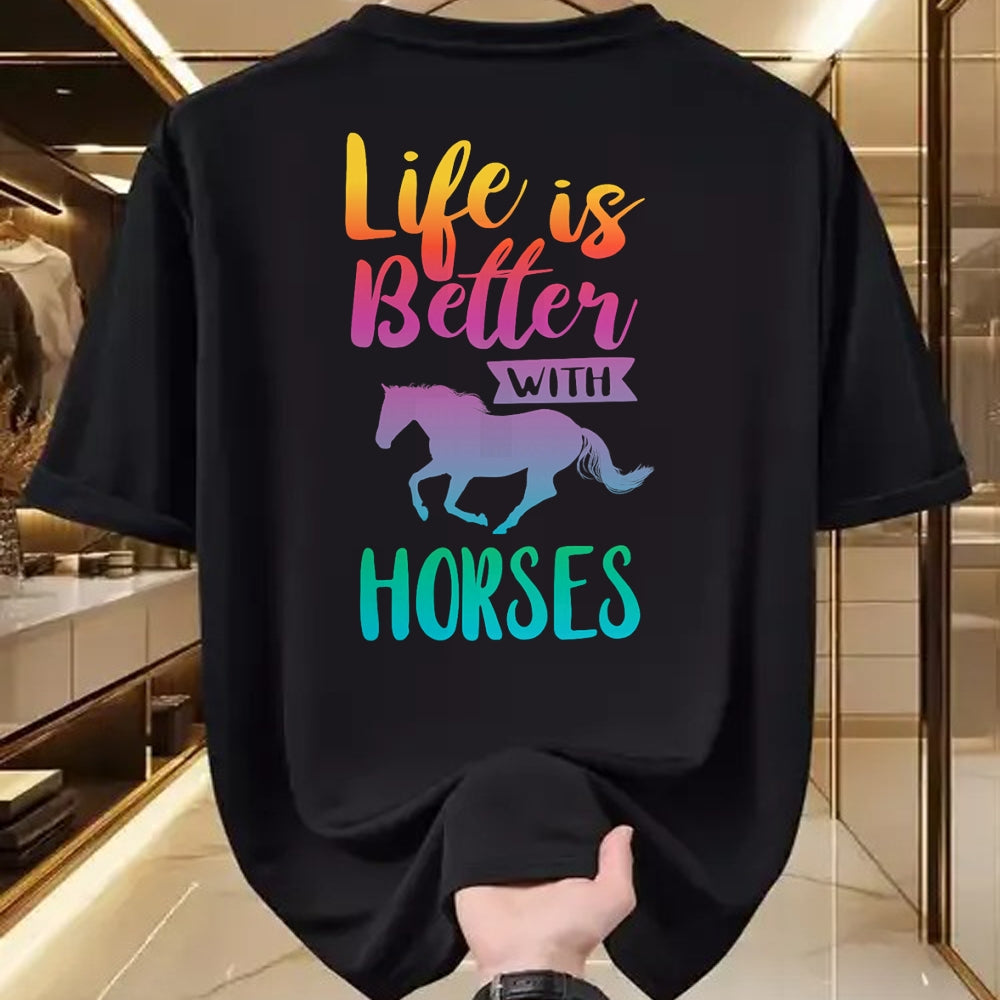 Best Horse Lover Shirt , Funny Horse UnisexT-Shirt/Hoodie/Sweatshirt HLT00 - Cute Life is Better with Horses Horseback Riding T-Shirt
