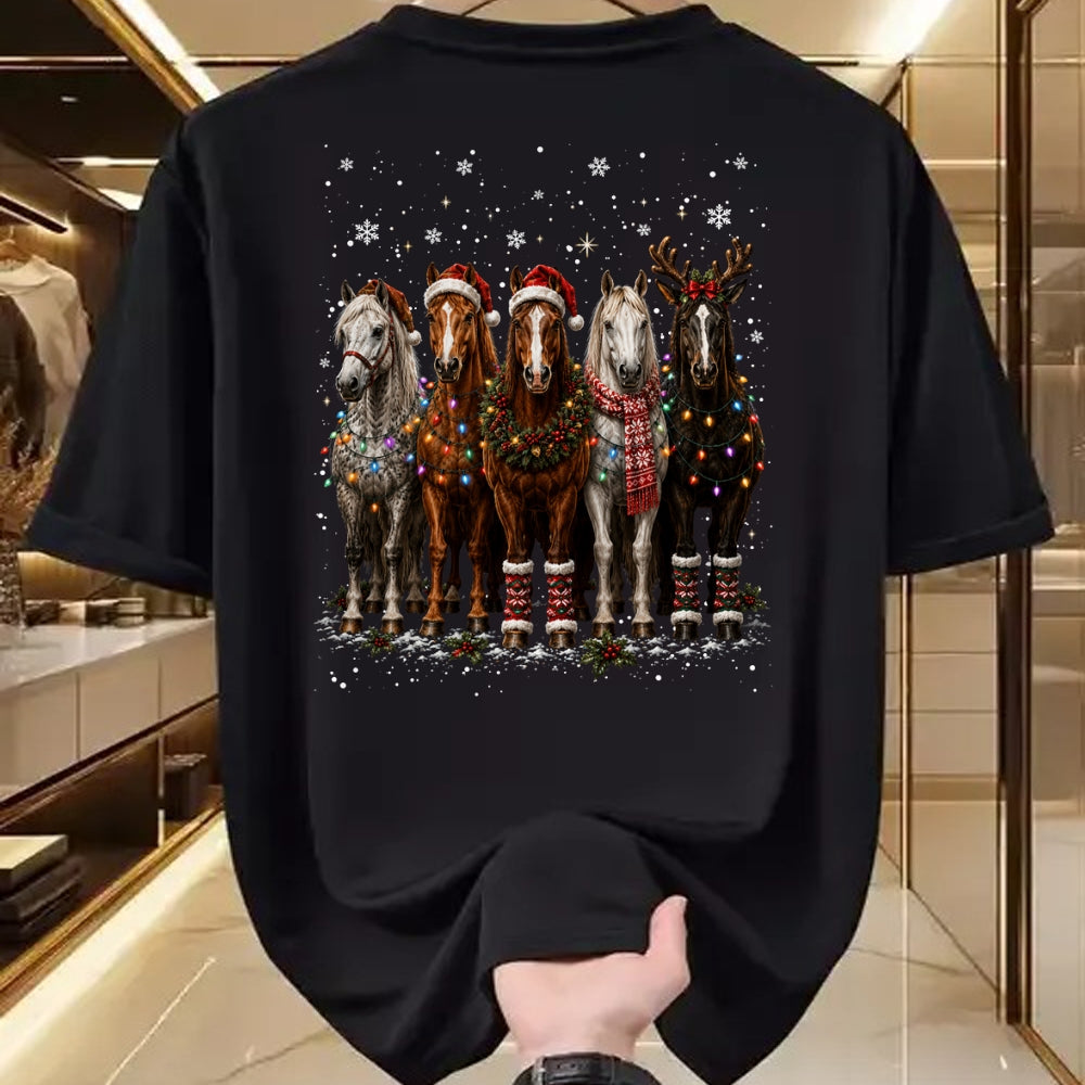 Best Horse Lover Shirt , Funny Horse UnisexT-Shirt/Hoodie/Sweatshirt HLT00 - Christmas Horses Santa Hat Lights Pajama Xmas Horse Lover T-Shirt