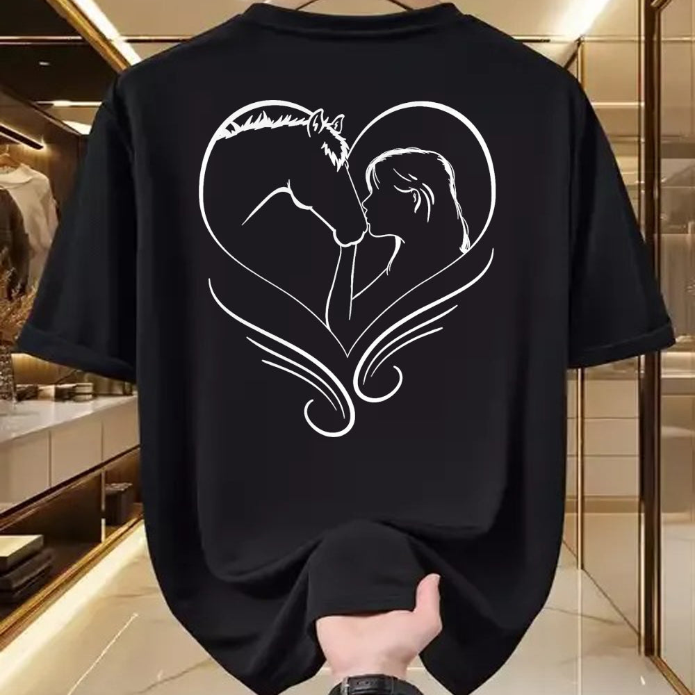 Best Horse Lover Shirt , Funny Horse UnisexT-Shirt/Hoodie/Sweatshirt HLT00 - Girl Kisses Horse Heart Rider Silhouette T-Shirt