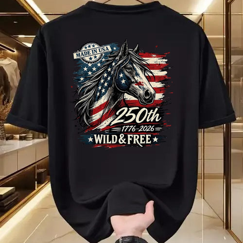 Best Horse Lover Shirt , Funny Horse UnisexT-Shirt/Hoodie/Sweatshirt HLT00 - America 250th Horse USA Flag Independence 1776-2026 Western T-Shirt, Men, Black, 3X-Large