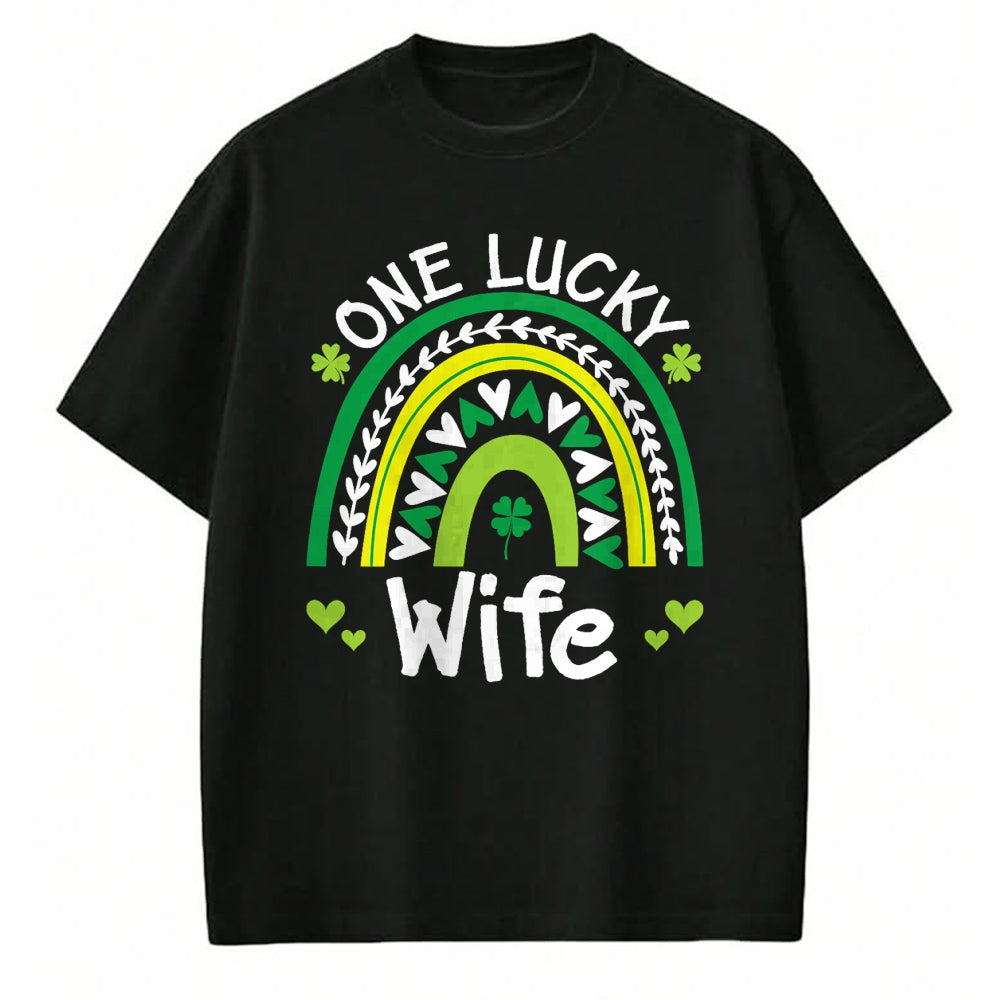Best Wife Shirt, Wife and Husband Unisex T-Shirt/Hoodie/Sweatshirt HLT00 - Gift for wife T shirt, lucky wife   One Lucky Wife Boho Rainbow St Patricks Day Shamrock T-Shirt (1)