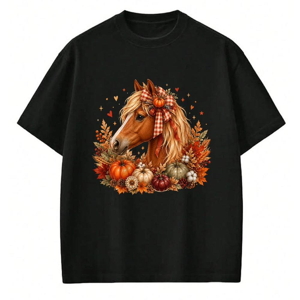 Best Horse Lover Shirt , Funny Horse UnisexT-Shirt/Hoodie/Sweatshirt HLT00 - Cute Horse Pumpkin Coquette Bow Autumn Fall Equestrian T-Shirt