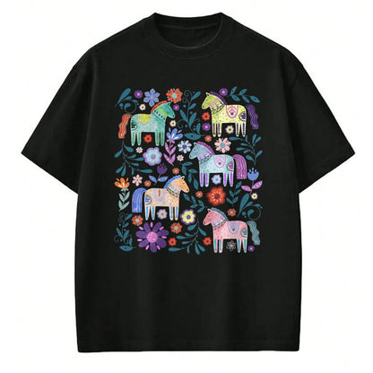 Best Horse Lover Shirt , Funny Horse UnisexT-Shirt/Hoodie/Sweatshirt HLT00 - Cottagecore Dala Horse Scandinavian Folk Art Floral Animals T-Shirt