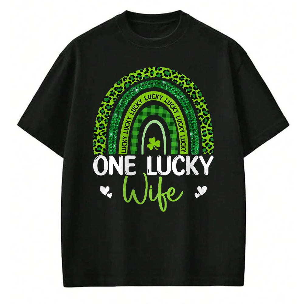 Best Wife Shirt, Wife and Husband Unisex T-Shirt/Hoodie/Sweatshirt HLT00 - Gift for wife T shirt, lucky wife   One Lucky Wife Rainbow Leopard Saint Patrick's Day T-Shirt