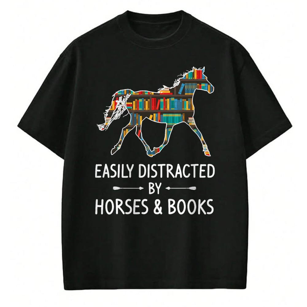Best Horse Lover Shirt , Funny Horse UnisexT-Shirt/Hoodie/Sweatshirt HLT00 - Easily Distracted By Horses & Books Lover Gift Hare Mare T-Shirt