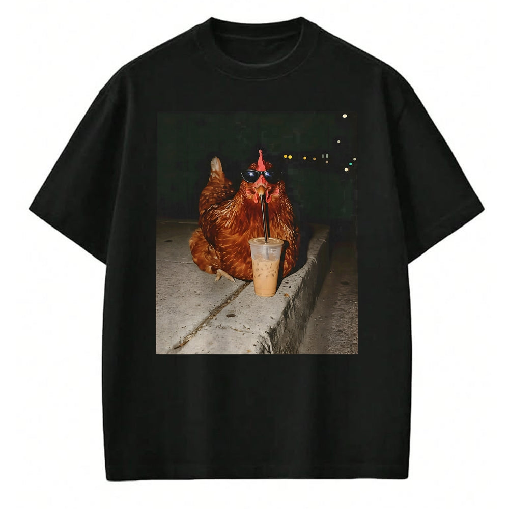 Best Farmer Life Shirt, Funny Farmer UnisexT-Shirt/Hoodie/Sweatshirt HLT00 - Chicken Drinking Iced Coffee Funny Chicken Lover Farmer T-Shirt (1)