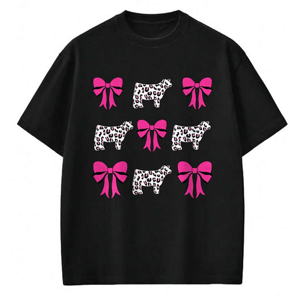 Best Farmer Life Shirt, Funny Farmer UnisexT-Shirt/Hoodie/Sweatshirt HLT00 - Show Steer Girl Cheetah Bows T-Shirt