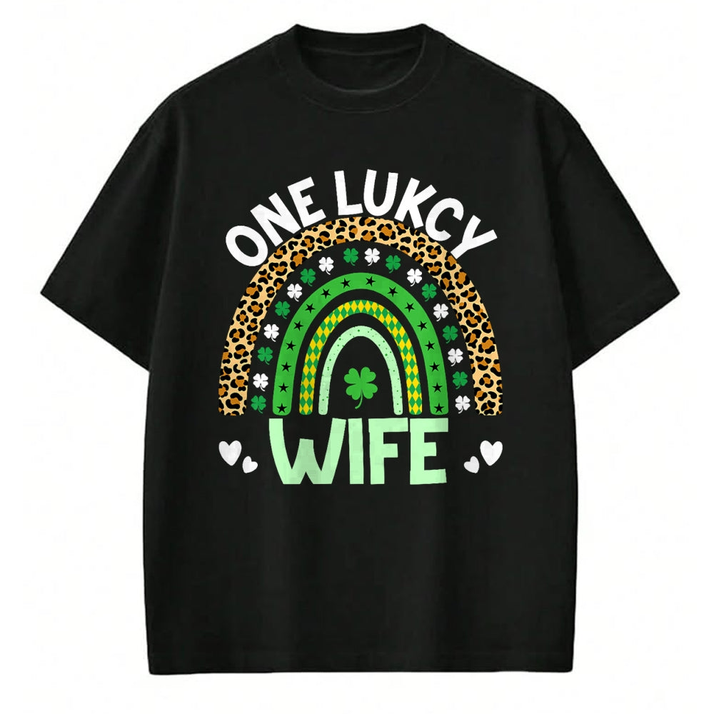 Best Wife Shirt, Wife and Husband Unisex T-Shirt/Hoodie/Sweatshirt HLT00 - Gift for wife T shirt, lucky wife   Womens One Lucky Wife Leopard Rainbow Saint Patrick's Day Tank T (1)