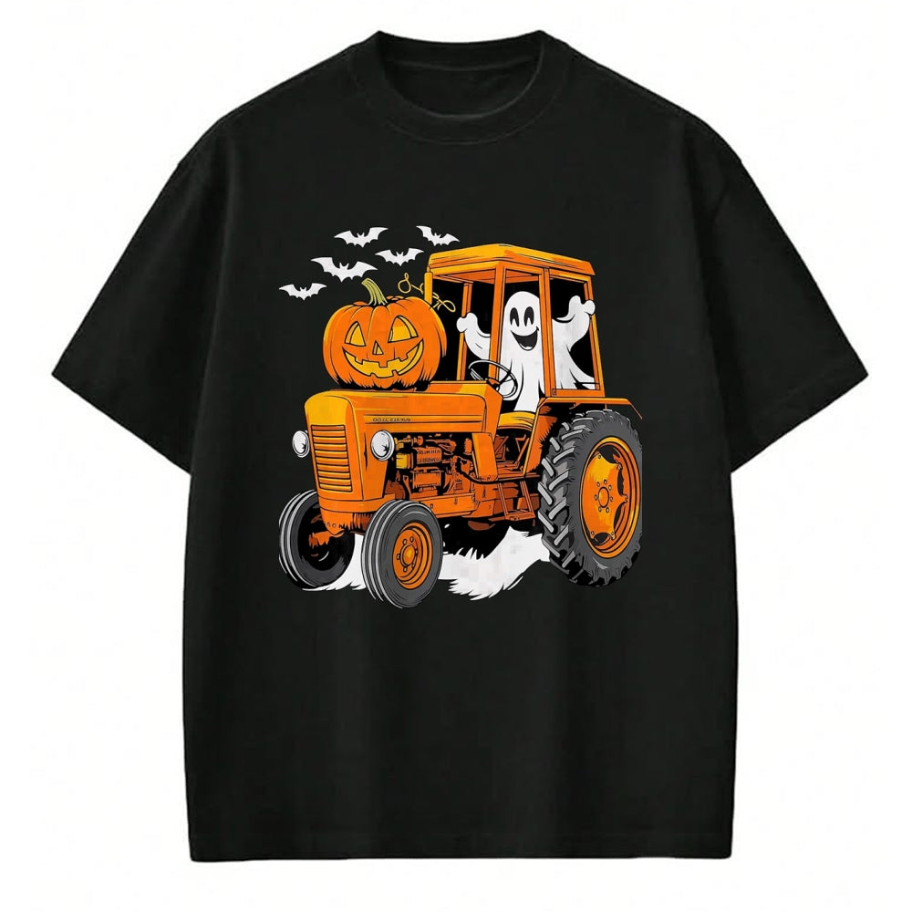 Best Farmer Life Shirt, Funny Farmer UnisexT-Shirt/Hoodie/Sweatshirt HLT00 - Farmer Tractor Ghost and Pumpkin Halloween Costume T-Shirt, Men, Navy Blue, Large
