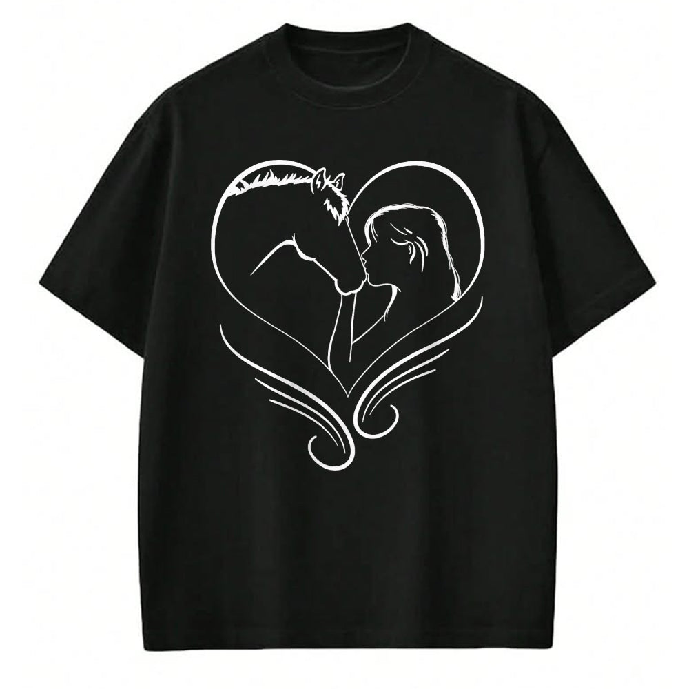 Best Horse Lover Shirt , Funny Horse UnisexT-Shirt/Hoodie/Sweatshirt HLT00 - Girl Kisses Horse Heart Rider Silhouette T-Shirt