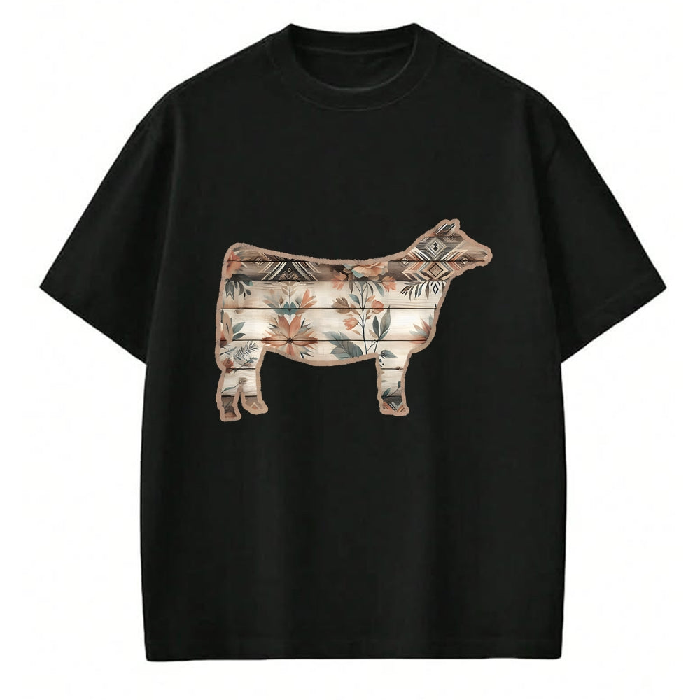 Best Farmer Life Shirt, Funny Farmer UnisexT-Shirt/Hoodie/Sweatshirt HLT00 - Show Stock Beef Cow with Rustic Floral Cottage Pattern T-Shirt