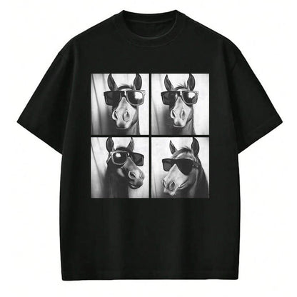 Best Horse Lover Shirt , Funny Horse UnisexT-Shirt/Hoodie/Sweatshirt HLT00 - Funny Horse Wearing Sunglasses Photobooth Selfie Farm Animal T-Shirt, Men, Black, 3X-Large