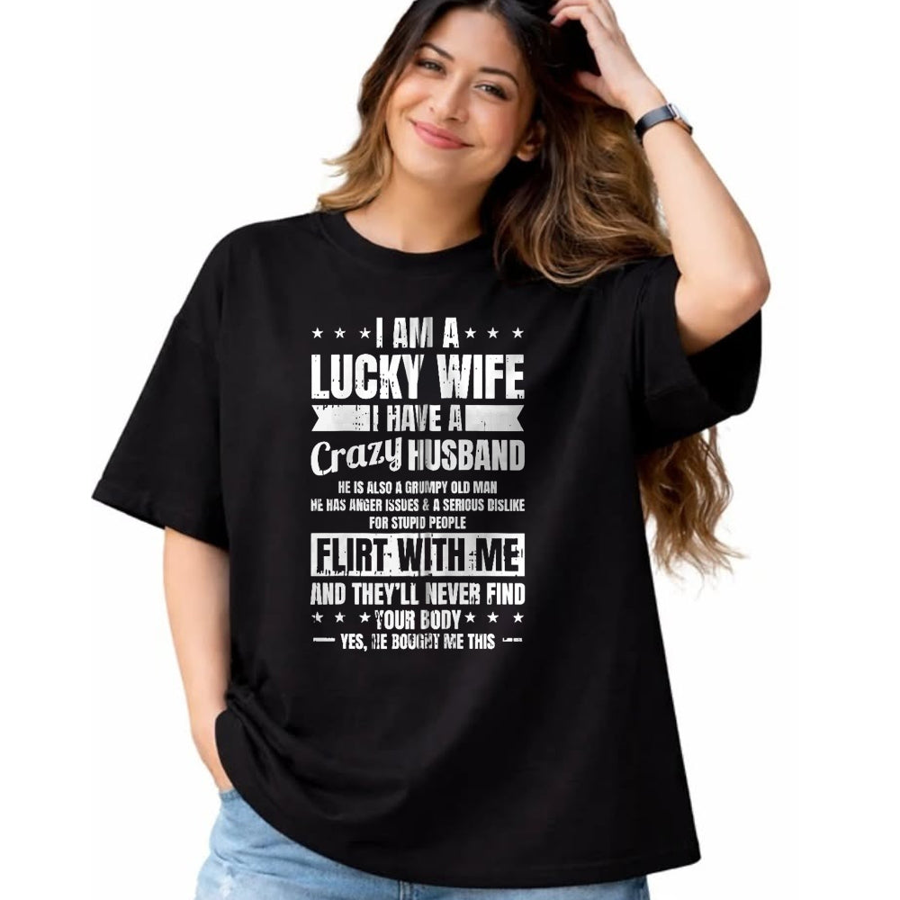 Best Wife Shirt, Wife and Husband Unisex T-Shirt/Hoodie/Sweatshirt HLT00 - Gift for wife T shirt, lucky wife   I Am A Lucky Wife Fathers Day Funny Sarcastic Women Zip Hoodie