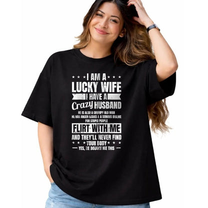 Best Wife Shirt, Wife and Husband Unisex T-Shirt/Hoodie/Sweatshirt HLT00 - Gift for wife T shirt, lucky wife   I Am A Lucky Wife Fathers Day Funny Sarcastic Women Zip Hoodie