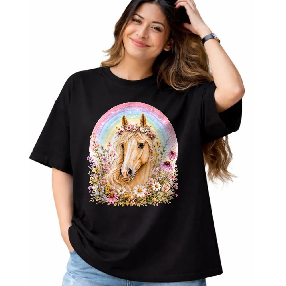 Best Horse Lover Shirt , Funny Horse UnisexT-Shirt/Hoodie/Sweatshirt HLT00 - Girls who Love Horses Birthday Party Costume Rainbow Flowers T-Shirt
