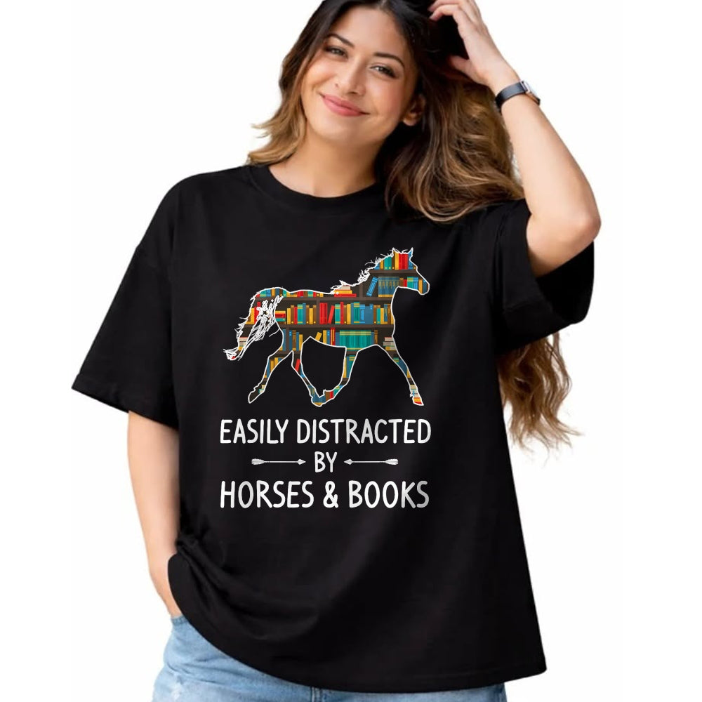 Best Horse Lover Shirt , Funny Horse UnisexT-Shirt/Hoodie/Sweatshirt HLT00 - Easily Distracted By Horses & Books Lover Gift Hare Mare T-Shirt
