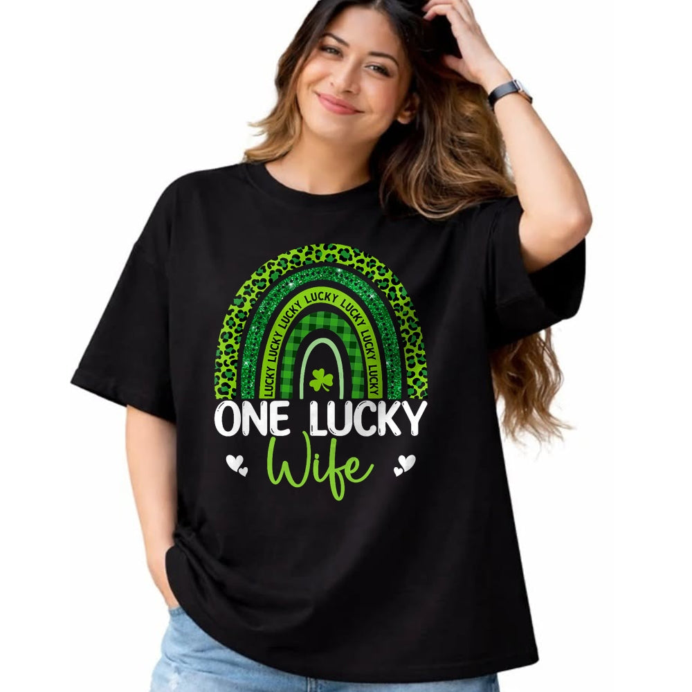 Best Wife Shirt, Wife and Husband Unisex T-Shirt/Hoodie/Sweatshirt HLT00 - Gift for wife T shirt, lucky wife   Womens One Lucky Wife Rainbow Leopard Saint Patrick's Day Tank T