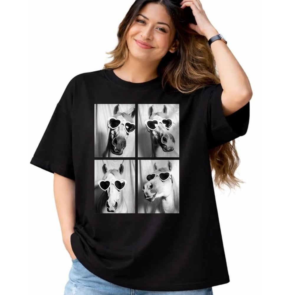 Best Horse Lover Shirt , Funny Horse UnisexT-Shirt/Hoodie/Sweatshirt HLT00 - Cute Horses with Hearts Sunglasses Funny Valentine_s Day T-Shirt