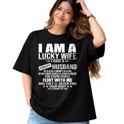 Best Wife Shirt, Wife and Husband Unisex T-Shirt/Hoodie/Sweatshirt HLT00 - Gift for wife T shirt, lucky wife   I Am A Lucky Wife I Have A Crazy Husband Premium T-Shirt (3)
