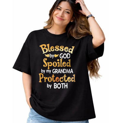 Best Grandma Shirt, Proud Grandma Unisex T-Shirt/Hoodie/Sweatshirt HLT00 - Blessed By God Spoiled By My Grandma Grandson Granddaughter T-Shirt (1)
