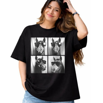 Best Horse Lover Shirt , Funny Horse UnisexT-Shirt/Hoodie/Sweatshirt HLT00 - Funny Horse Wearing Sunglasses Photobooth Selfie Farm Animal T-Shirt, Men, Black, 3X-Large