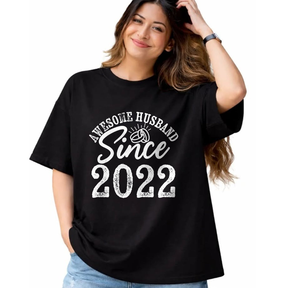 Best Wife Shirt, Wife and Husband Unisex T-Shirt/Hoodie/Sweatshirt HLT00 - Awesome Husband Since 2022 Anniversary From Wife Funny Him T-Shirt