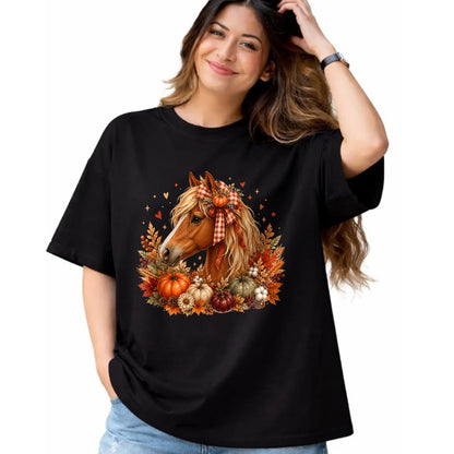 Best Horse Lover Shirt , Funny Horse UnisexT-Shirt/Hoodie/Sweatshirt HLT00 - Cute Horse Pumpkin Coquette Bow Autumn Fall Equestrian T-Shirt