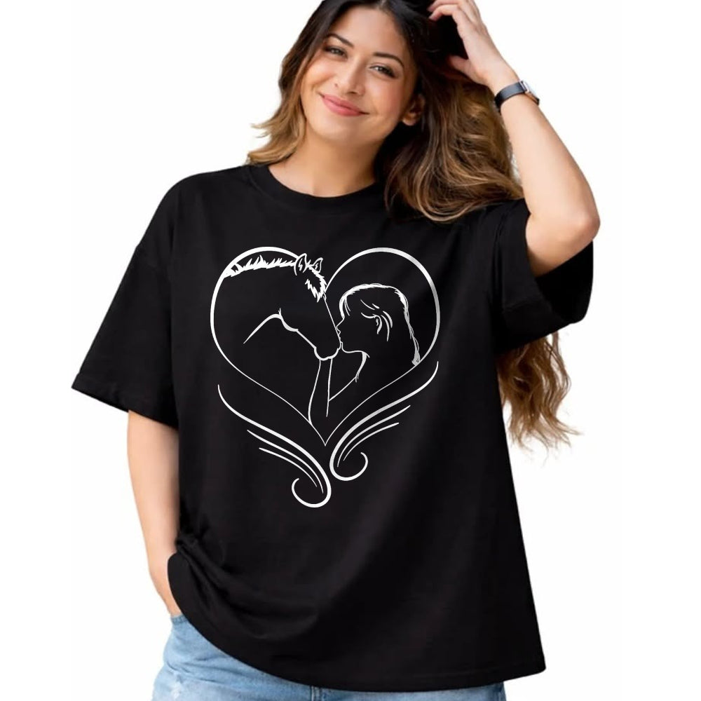 Best Horse Lover Shirt , Funny Horse UnisexT-Shirt/Hoodie/Sweatshirt HLT00 - Girl Kisses Horse Heart Rider Silhouette T-Shirt