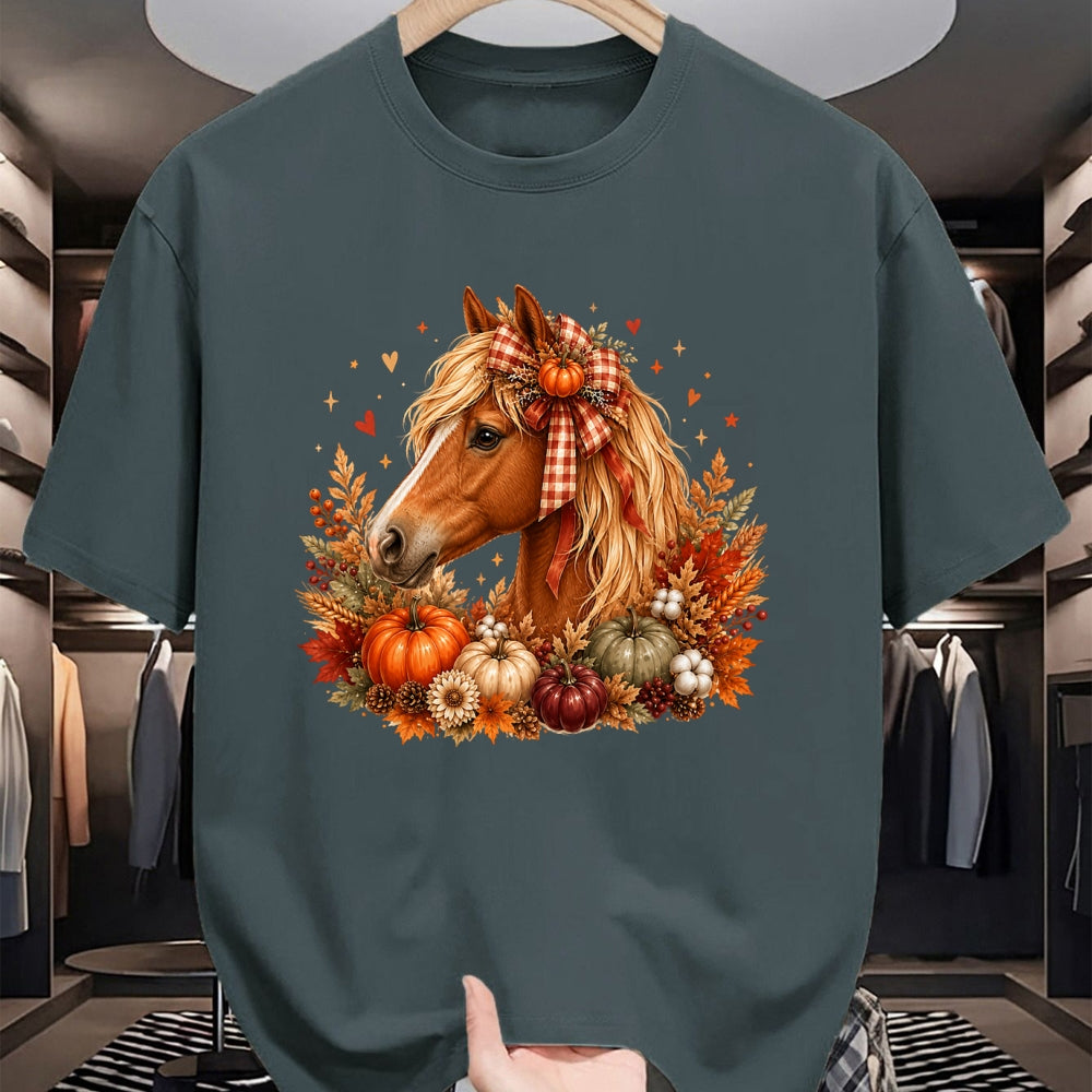 Best Horse Lover Shirt , Funny Horse UnisexT-Shirt/Hoodie/Sweatshirt HLT00 - Cute Horse Pumpkin Coquette Bow Autumn Fall Equestrian T-Shirt