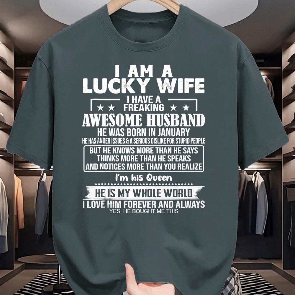 Best Wife Shirt, Wife and Husband Unisex T-Shirt/Hoodie/Sweatshirt HLT00 - Gift for wife T shirt, lucky wife   I Am A Lucky Wife I Have A Freaking Awesome Husband JANUARY Tank
