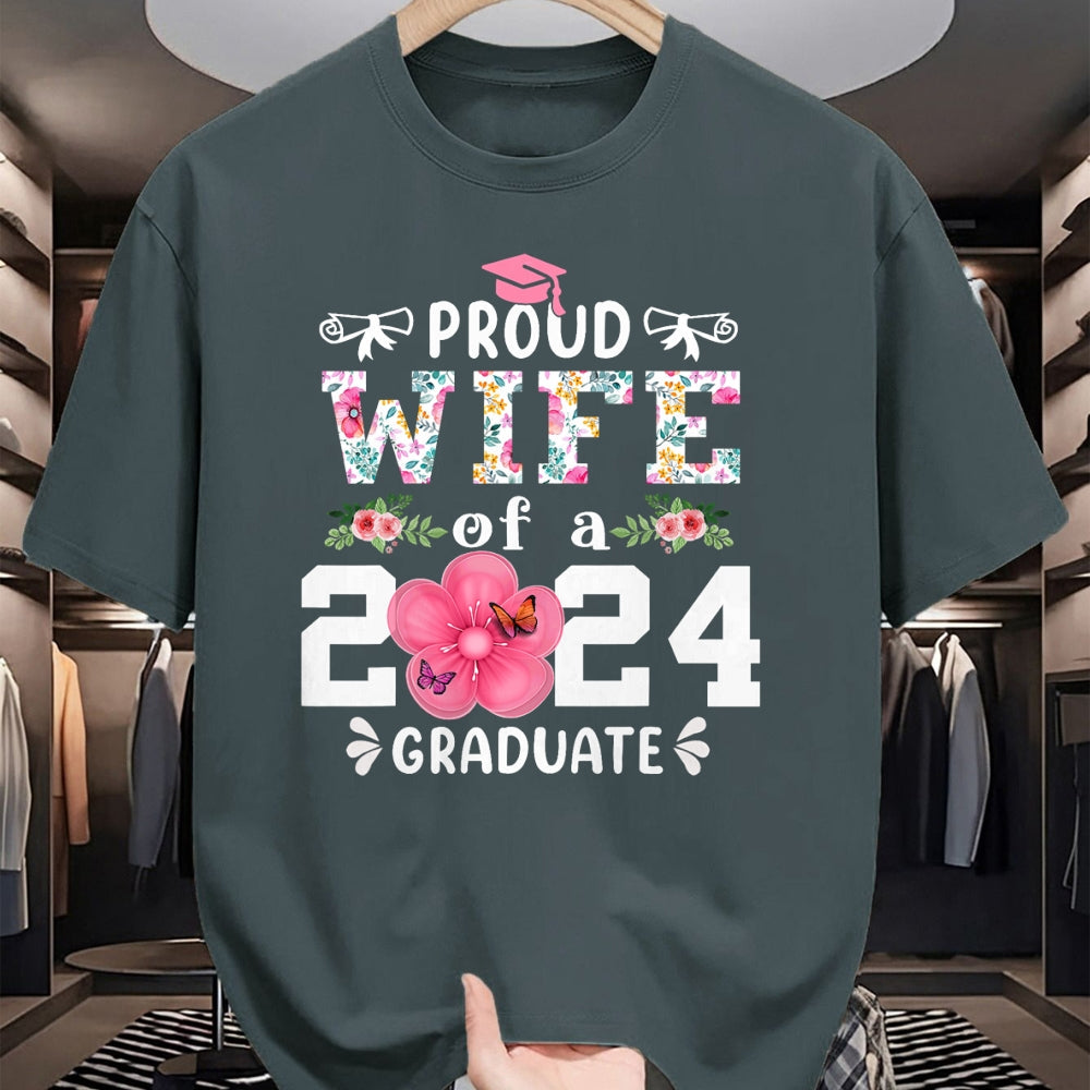 Best Wife Shirt, Wife and Husband Unisex T-Shirt/Hoodie/Sweatshirt HLT00 - Gift for wife T shirt, lucky wife   Proud Wife of a 2024 graduate for family graduation T-Shirt