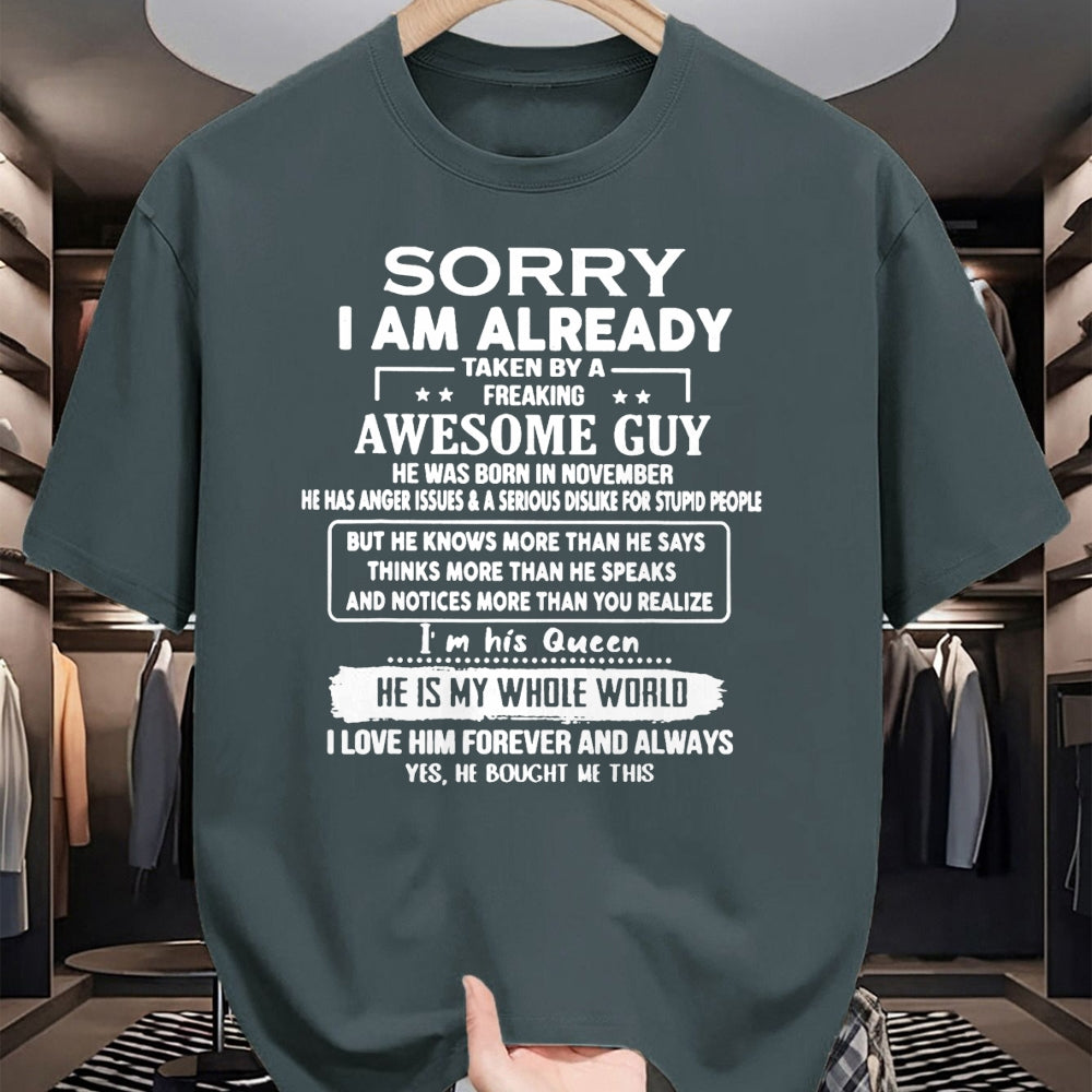 Best Wife Shirt, Wife and Husband Unisex T-Shirt/Hoodie/Sweatshirt HLT00 - I'm Taken By A Freaking Awesome Guy He Was Born In November T-Shirt (1)